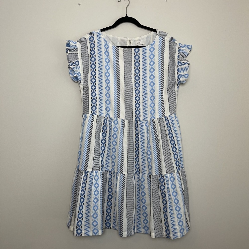 LOFT Tiered Boho Coastal Cottagecore Ruffle Sleeve Summer Lined‎ Dress Sz 14